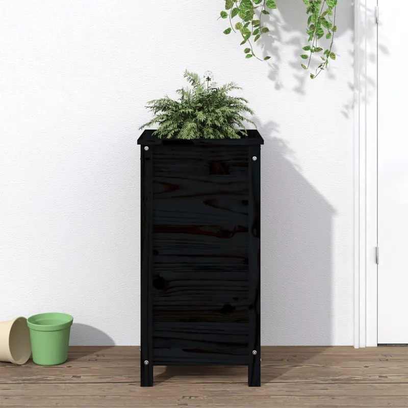 jardiniera de gradina, negru, 40x40x78 cm, lemn masiv de pin
