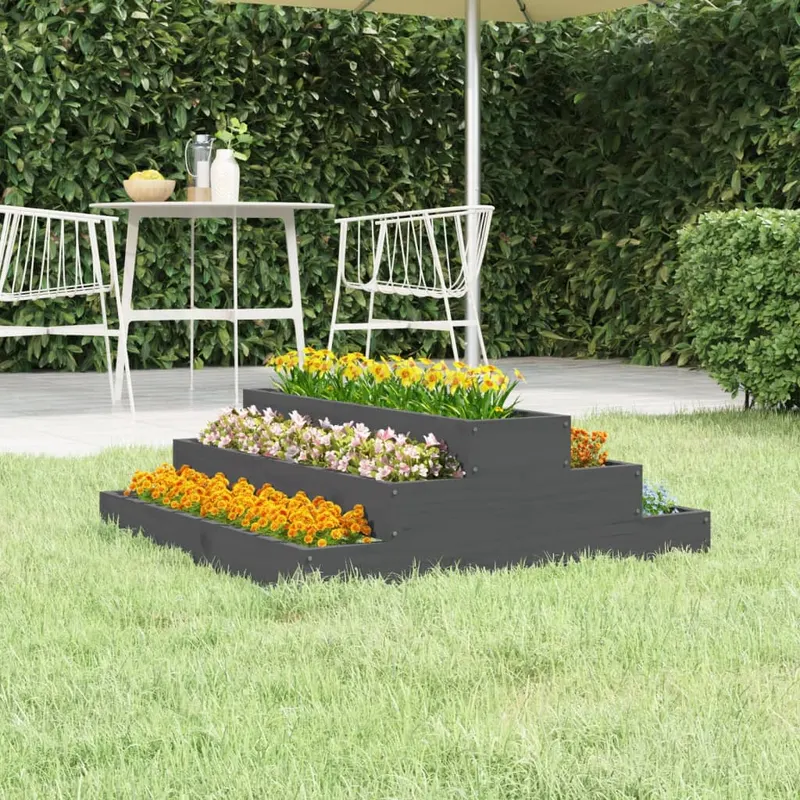 jardiniera, gri, 80x80x27 cm, lemn masiv de pin