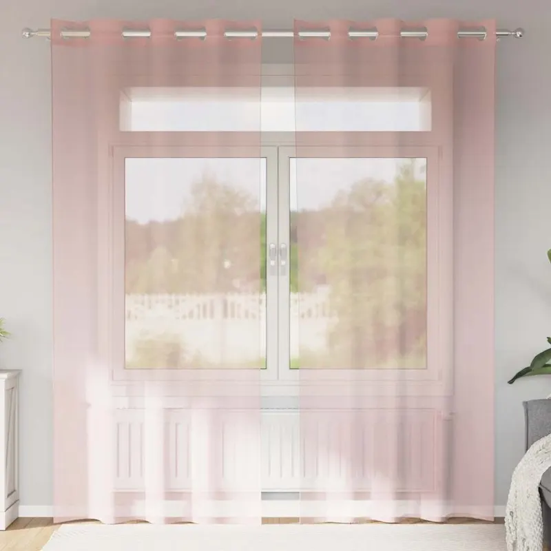perdele voile cu oelii 2 buc roz 140x225 cm