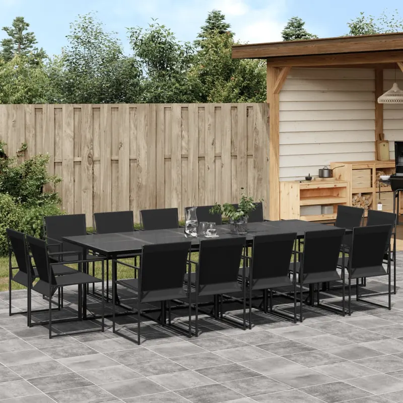 set mobilier de gradina, 15 piese, negru, textilena