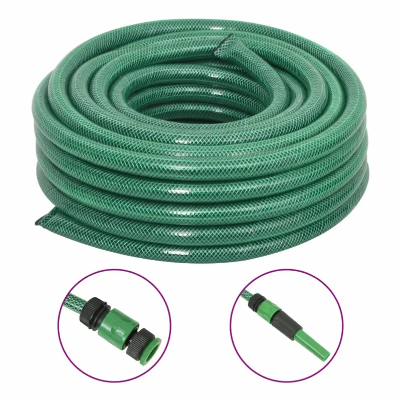 furtun de gradina cu set de racorduri, verde, 0,75, 30 m, pvc