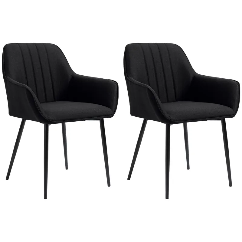 HOMCOM Scaune de Sufragerie Scaune pentru Vizitatori Design scandinav - Set de 2 scaune - Picioare metalice subțiate negre