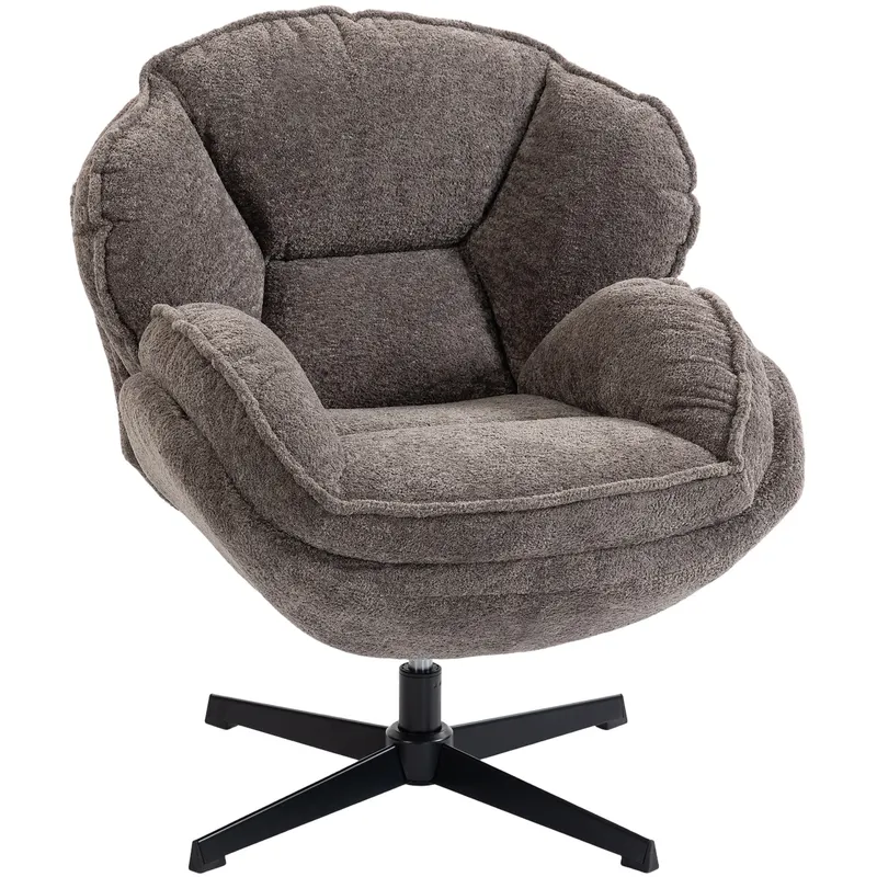 HOMCOM Fotoliu wingback modern, fotoliu cu braţe din catifea cu bază în patru braţe, arcuri în S, funcţie de rotaţie 360°, gri