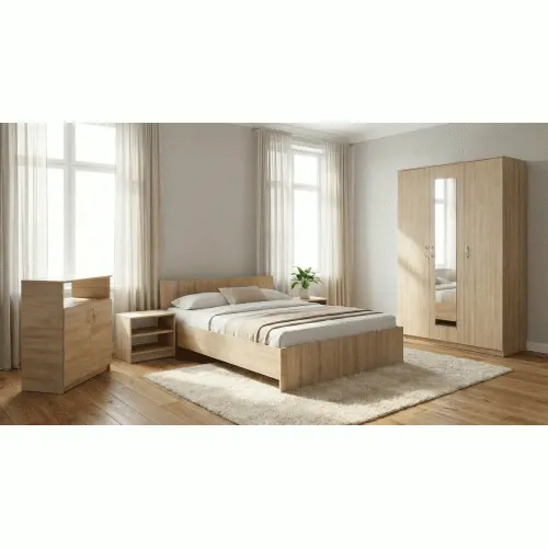Dormitor Soft Sonoma cu pat 140x200 cm