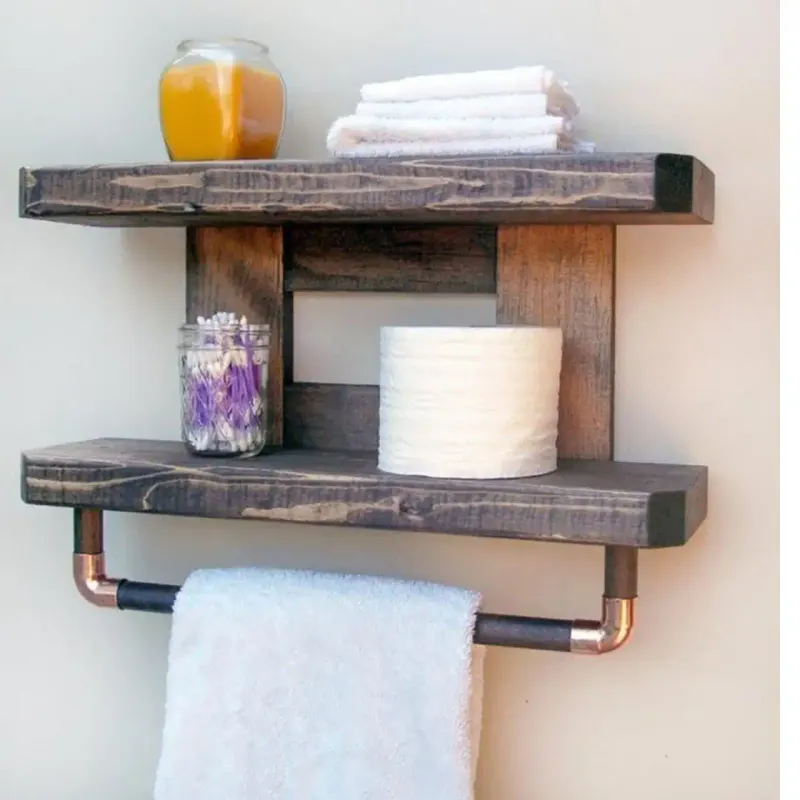 Suport prosoape baie din lemn,raft,serie wood, 50 x 30 x 14 cm, 700023