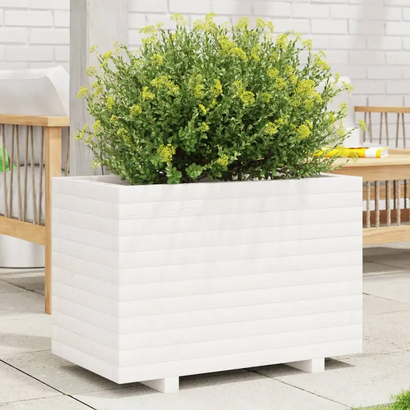 Jardiniera de gradina, alb, 70x40x49,5 cm, lemn masiv de pin