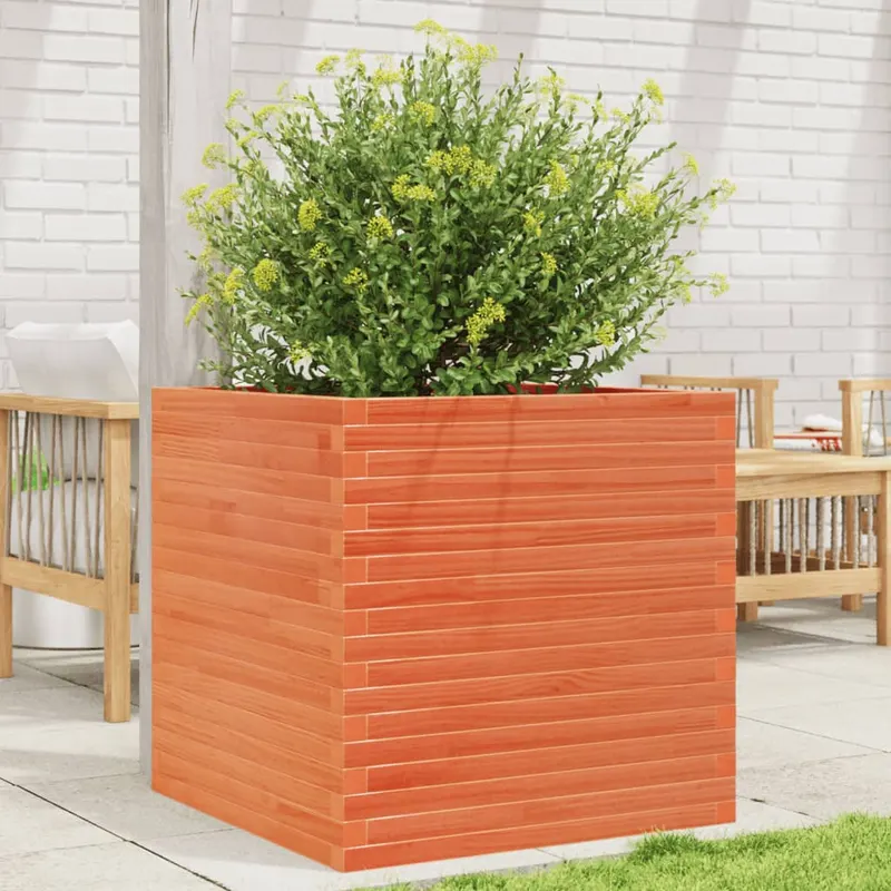 jardiniera gradina, maro ceruit, 70x70x68,5 cm, lemn masiv pin
