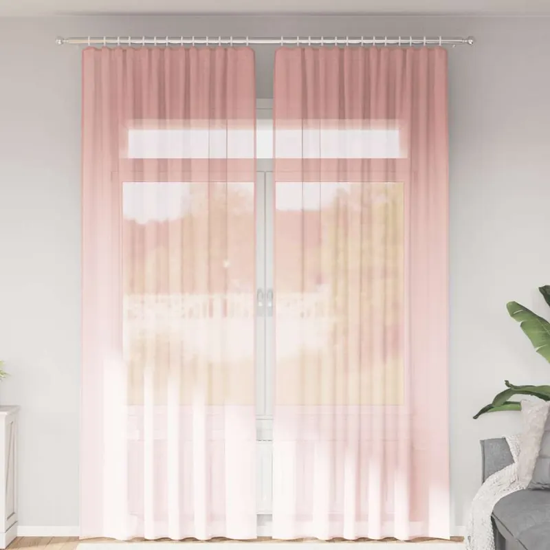 perdele voile cu bucle 2 buc roz 140x260 cm