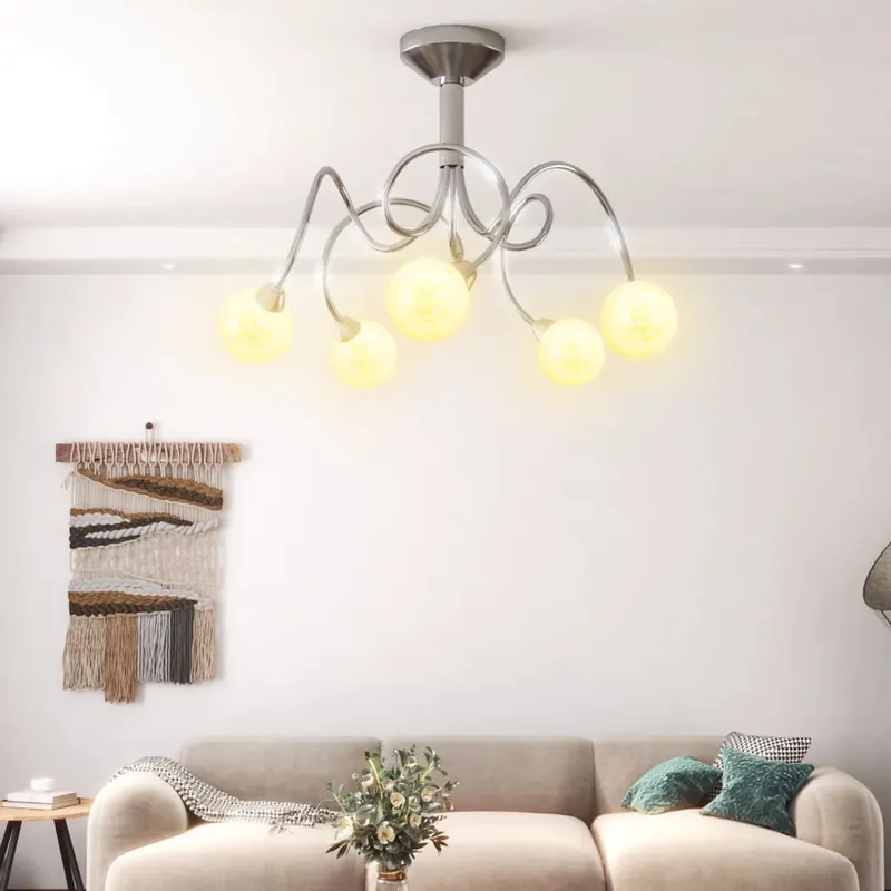 plafoniera cu abajururi rotunde din sticla, 5 becuri led g9