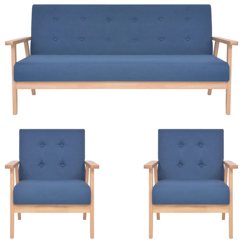 set de canapele, 3 piese, albastru, material textil