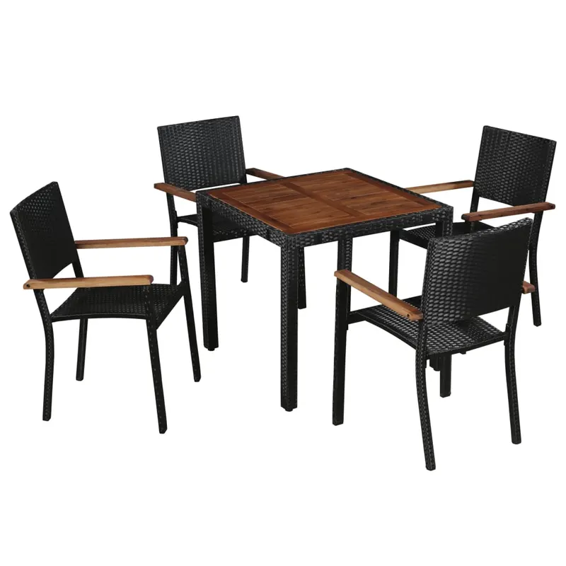 set mobilier de exterior, 5 piese negru, poliratan, lemn acacia