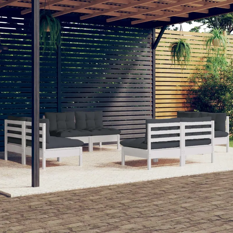 set mobilier de gradina cu perne, 8 piese, antracit, lemn pin
