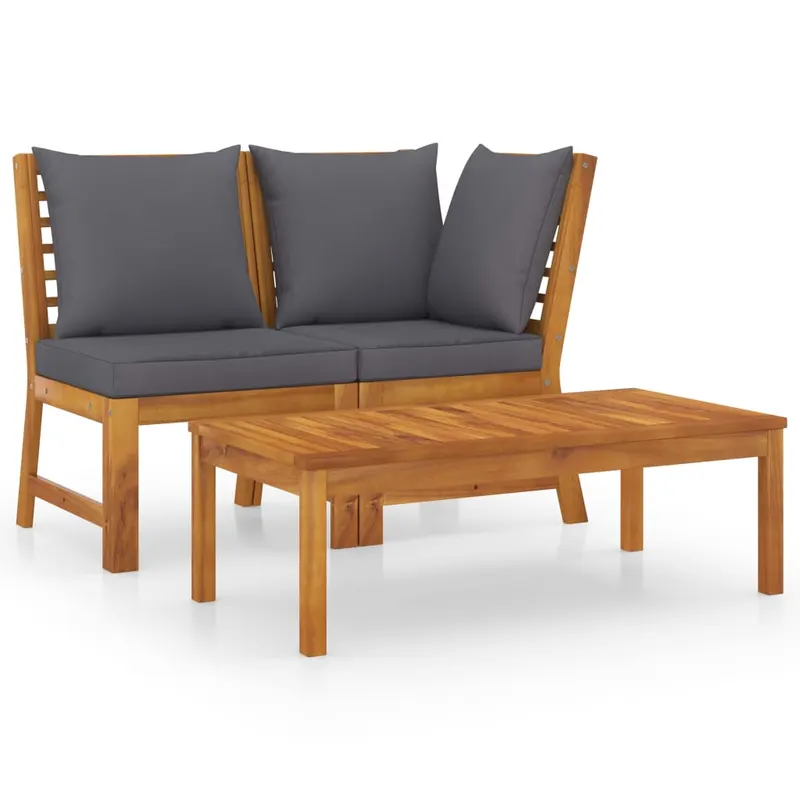 set mobilier de gradina, 3 piese, perne gri inchis, lemn acacia