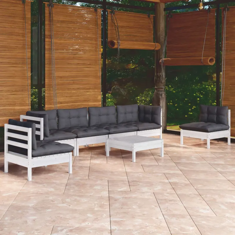 set mobilier gradina cu perne, 7 piese, lemn masiv de pin