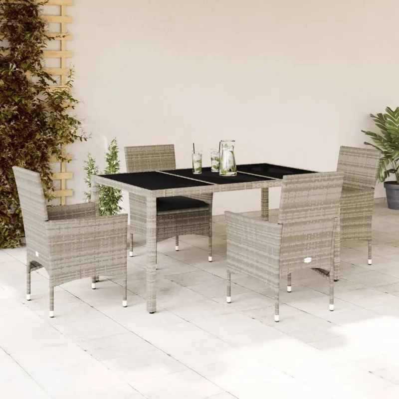 set mobilier gradina perne 5 piese gri deschis poliratan sticla