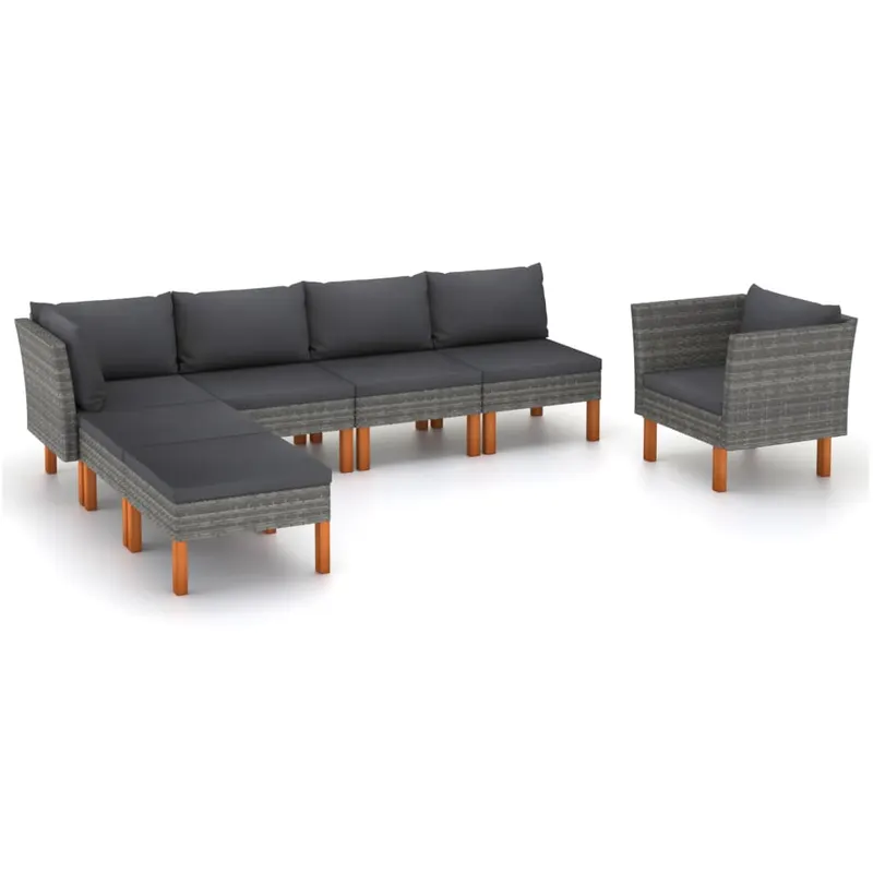 set mobilier gradina, 7 piese, gri, poliratan si lemn eucalipt