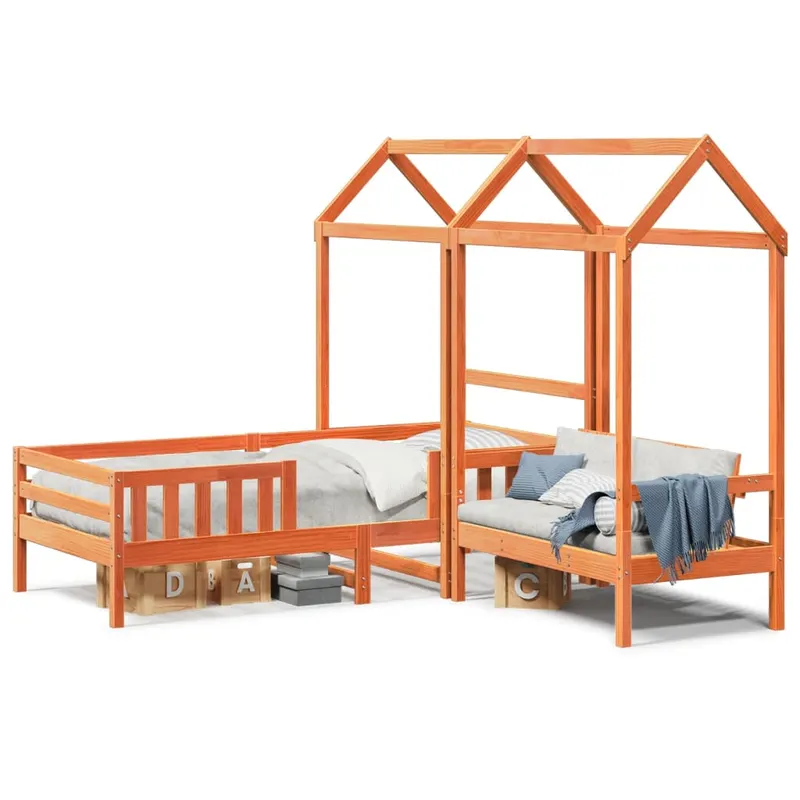 set pat banca cu acoperis maro ceruit 80x200cm lemn masiv pin