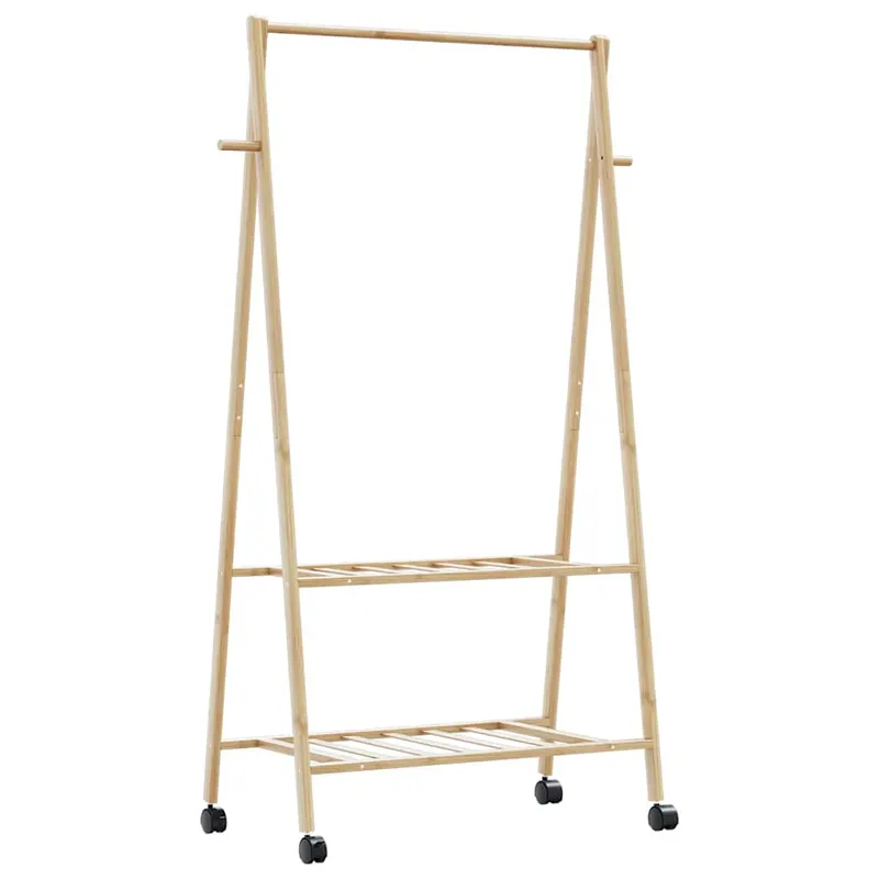 Suport pentru haine cu rafturi si roti 96x45,5x155,5 cm bambus