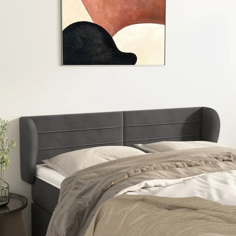 tablie de pat cu aripioare gri inchis 147x23x78/88 cm catifea