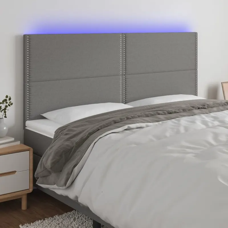 tablie de pat cu led, gri inchis, 200x5x118/128 cm, textil