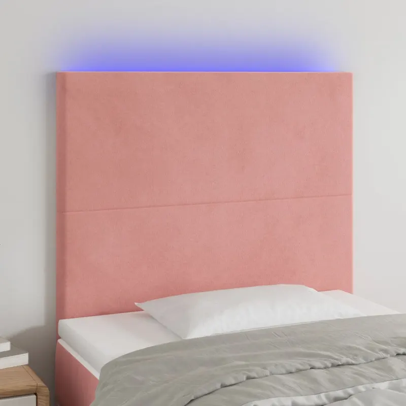 tablie de pat cu led, roz, 100x5x118/128 cm, catifea