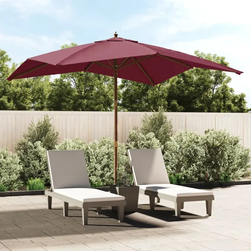 umbrela de gradina stalp din lemn, rosu bordo, 300x300x273 cm
