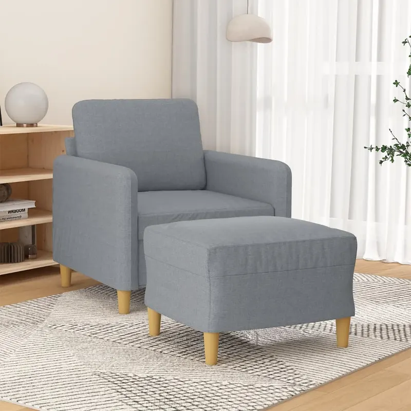 fotoliu canapea cu taburet, gri deschis, 60 cm, textil