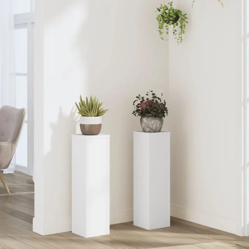 suporturi de plante, 2 buc., alb, 17x17x60 cm, lemn prelucrat