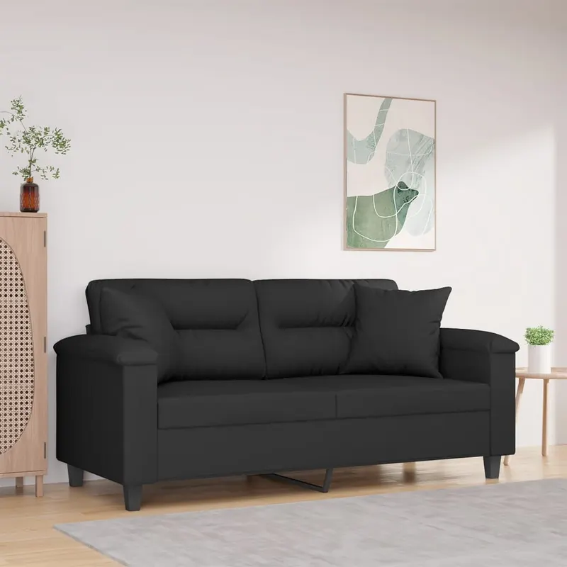 canapea cu 2 locuri, cu perne, negru, 140 cm, microfibra