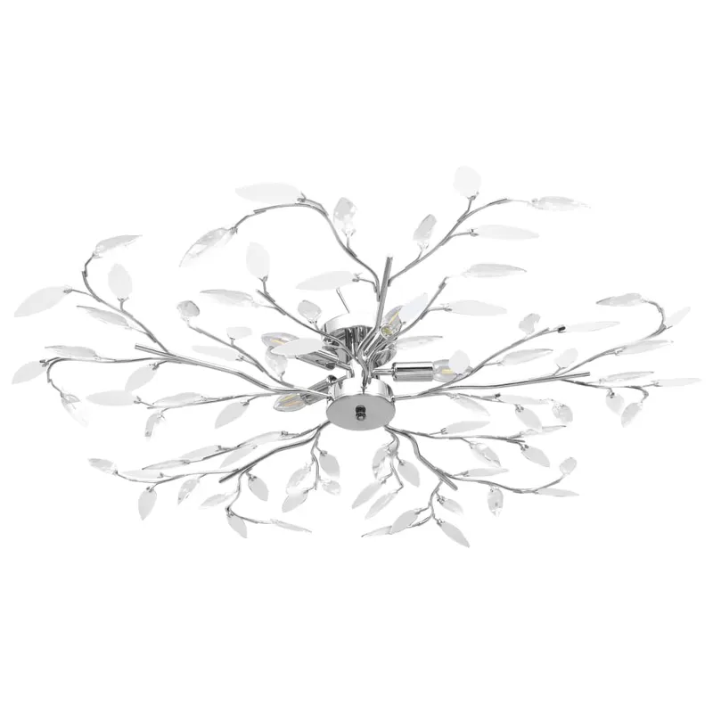 lustra cu brate tip frunze cristal acrilic alb 5 becuri e14