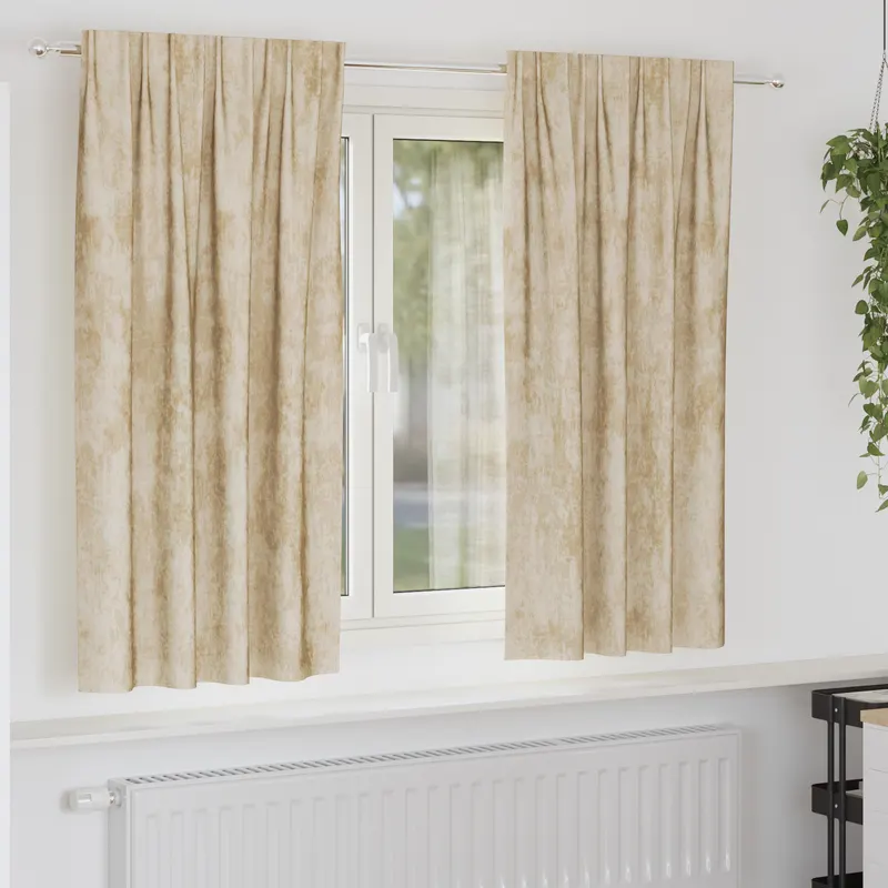 Draperii din catifea 2 piese cu buzunare pentru bagheta crem 175x140 cm