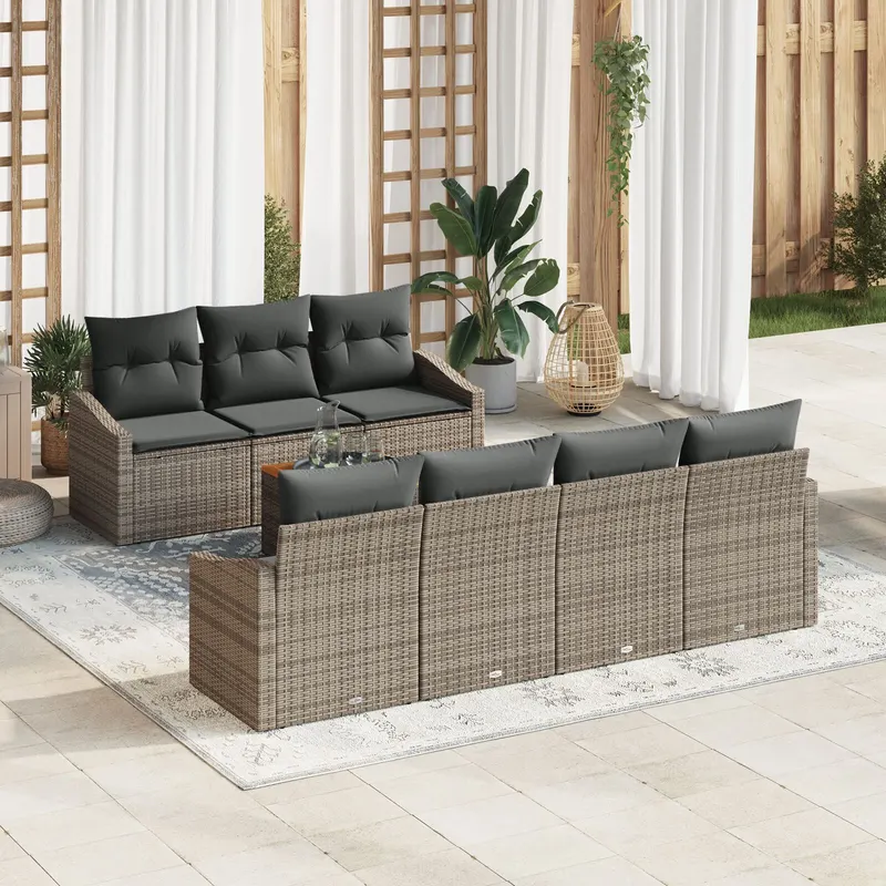 set canapea de 8 piese pentru gradina cu pernite gri poliratan acacia