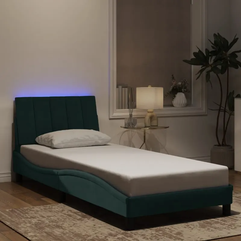 cadru de pat cu lumini led, verde inchis, 80x200 cm, catifea