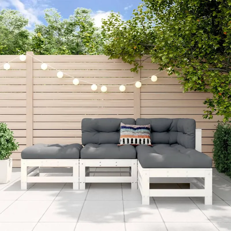 set mobilier relaxare de gradina, 4 piese, alb, lemn masiv pin