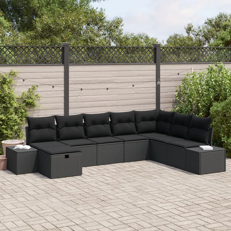 set de canapea de gradina 8 piese cu perne ratan negru