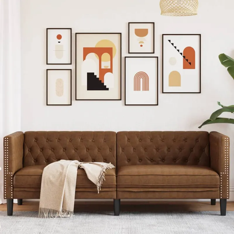 canapea chesterfield cu 3 locuri, maro, piele ecologica