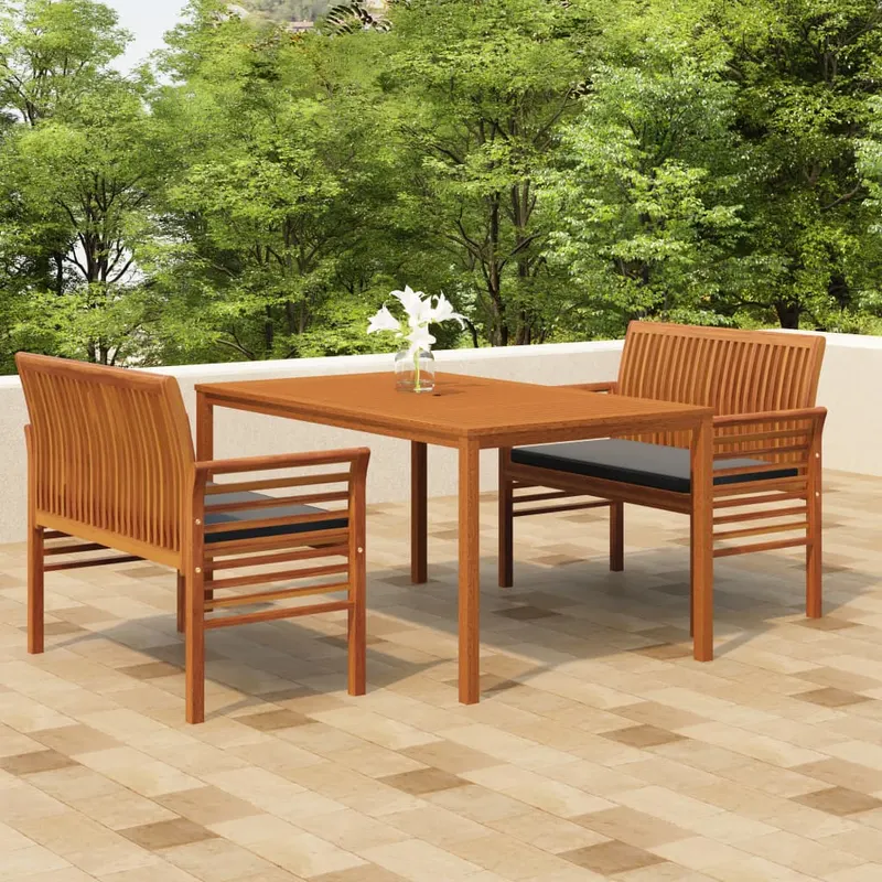 set mobilier de exterior cu perne, 3 piese, lemn masiv acacia