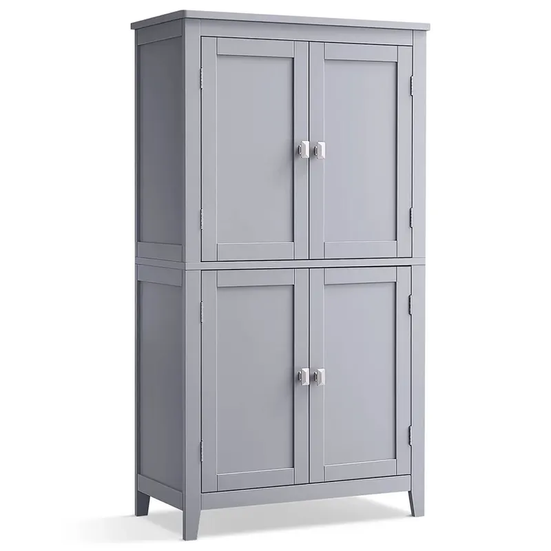 Dulap de baie, din MDF, cu 2 compartimente si 4 usi, rafturi reglabile, 30x60x110cm, gri