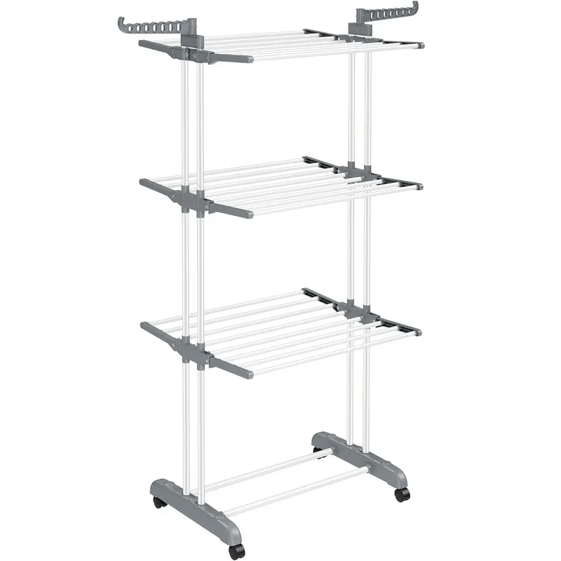 Uscator rufe pliabil 4 niveluri cu aripi laterale si roti, otel inoxidabil, max 35 kg, 126x64x172 cm, alb