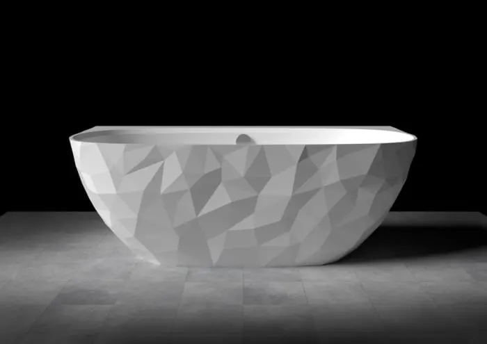 Cada freestanding compozit, 160 x 80 cm, lipita de perete, model 3D, alb lucios Linea