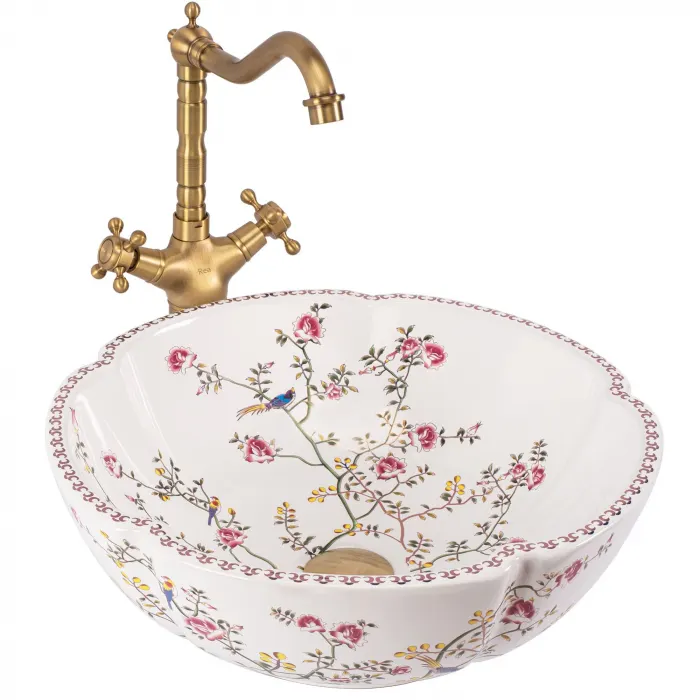 Lavoar pe blat cu un design floral, rotund, Rea Felicia