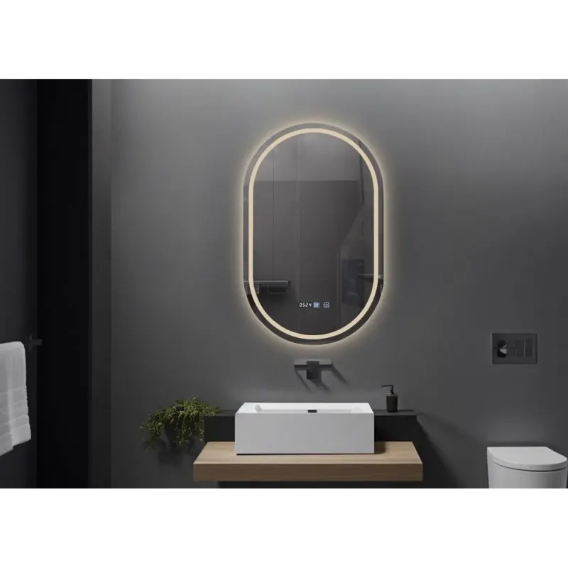 Oglinda baie cu iluminare LED si ceas 50x80 cm, ovala, Belform Atlantis
