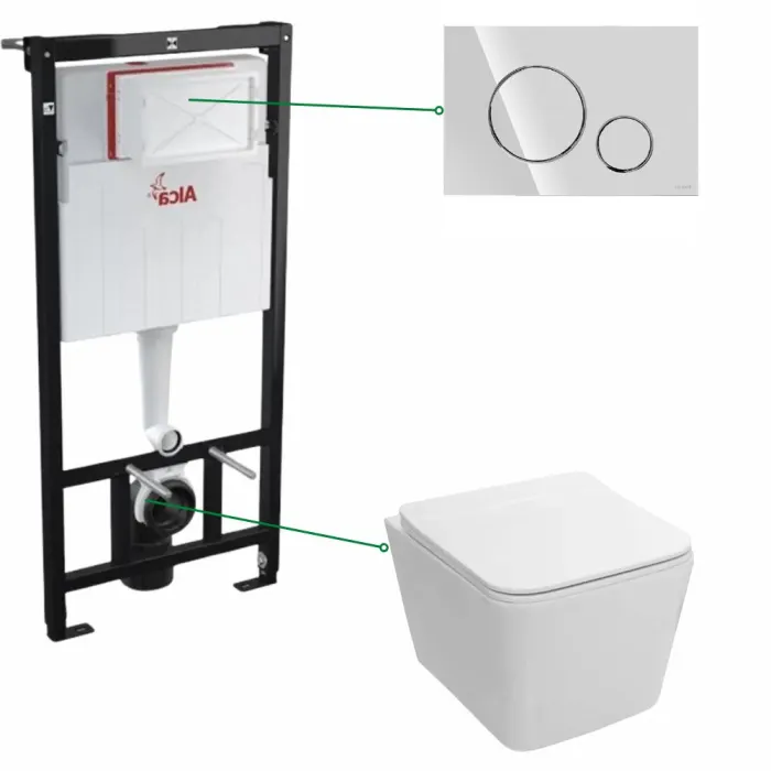 Set vas wc rimless cu capac soft close Fluminia Paris, rezervor incastrat si clapeta crom lucios Cersanit