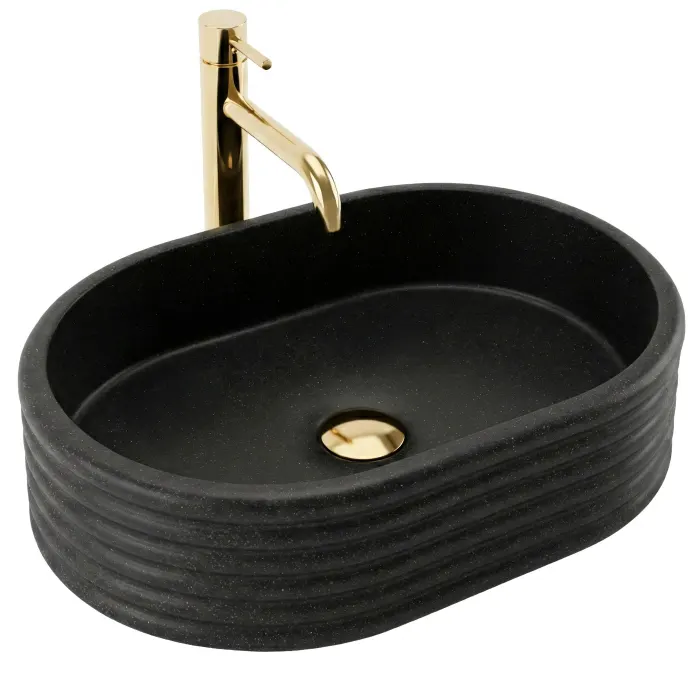 Lavoar baie oval , piatra compozita Artificial Stone, negru imitatie piatra, 50 x 36 cm