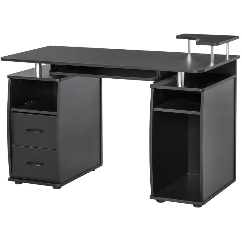 HOMCOM Masă de Birou Modernă cu Suport pentru Computer cu Sertare, Poliță Extensibilă și Suport pentru Tastatură, 120x55x85cm, Negru