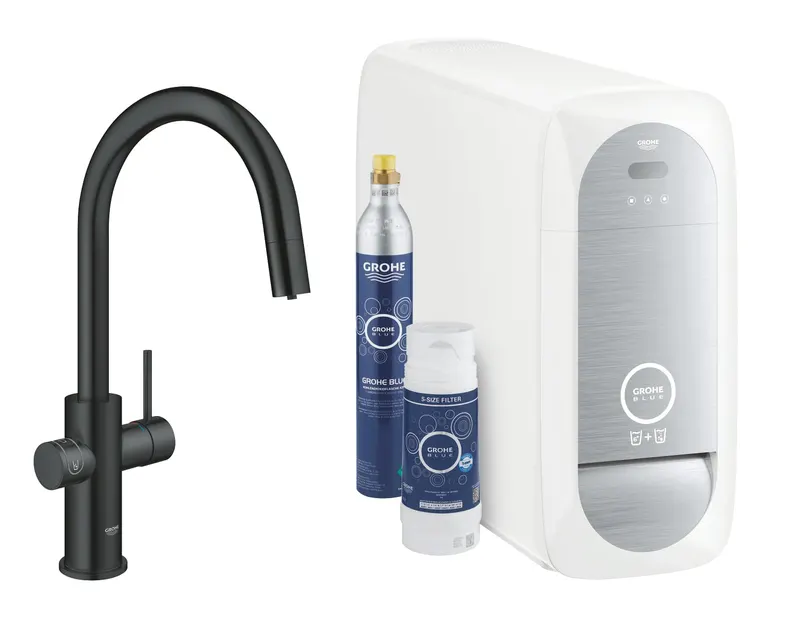 Baterie de bucatarie Grohe 31541KS0, Blue Home, 3 8 , pipa inalta, Tip C, filtrare, racire, apa carbogazoasa, dus