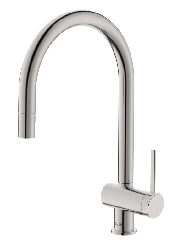 Baterie bucatarie Roca A5A811FSM0, ONA, tip comanda monocomanda, forma pipa tip c, marime inalta, otel satinat