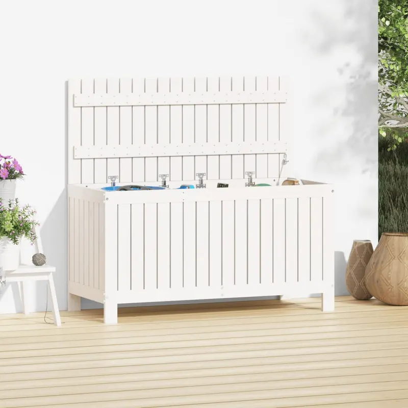 cutie de depozitare gradina, alb, 115x49x60 cm, lemn masiv pin