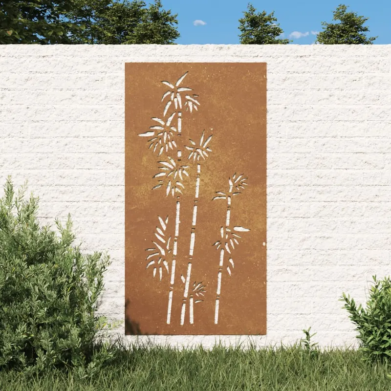 decoratie perete de gradina 105x55 cm design bambus otel corten