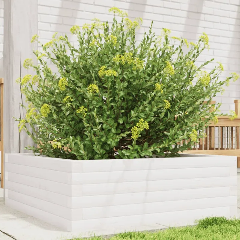 jardiniera de gradina, alb, 70x70x23 cm, lemn masiv de pin